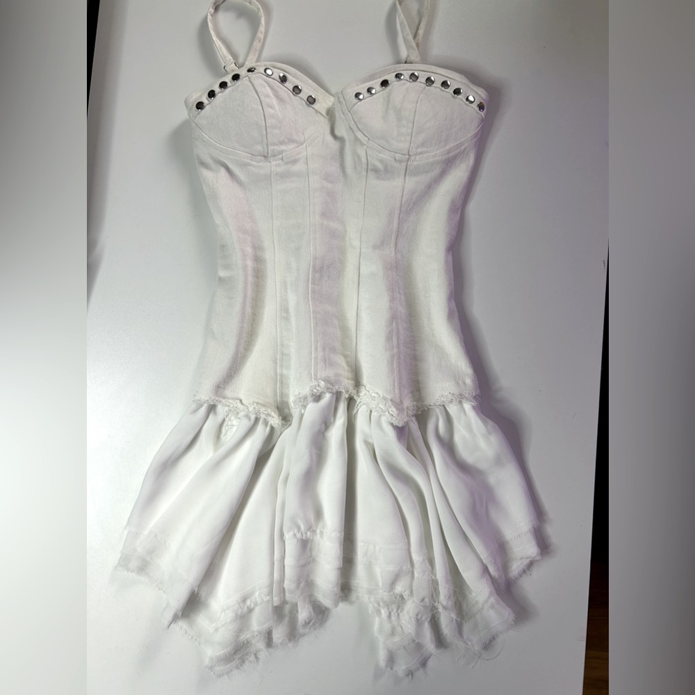 Dolls Kill Generation Kiss White Studded Chiffon Handkerchief Mini Dress Small